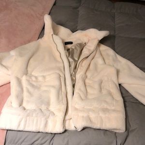 Faux Fir Full Zip Cream Jacket